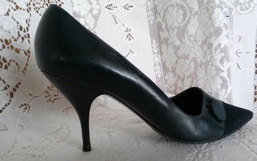 VTG 1960's Fine 7N EUROPEAN Navy Blue Leather Pump Shoe Classic Paradies 3