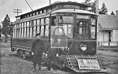 Trolley Train Car Conductors Manito Park Spokane Washington WA Reprint Postcard