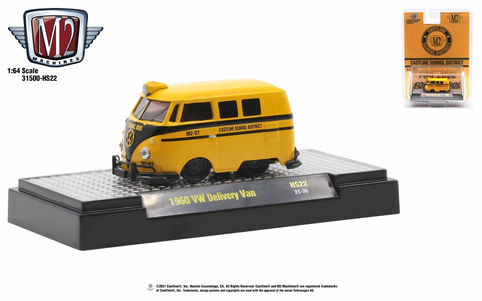 ミニカー 1960 VW Delivery Van CASTLINE SCHOOL 1/64 VW Delivery Van T2 shorty Castline School bus by M2