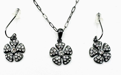 Lia Sophia Emily, by Joann Flower w/Crystals & Hematite Earrings & Necklace Set