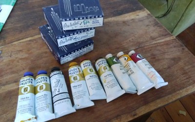 9 1.25 oz Grumbacher Golden Palette Pretested Winton artists oil colors boxed