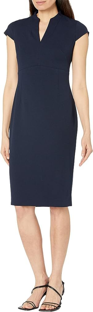 

НОВОЕ креповое платье Calvin Klein INDIGO ТЕМНО-СИНЕГО цвета с короткими рукавами и v-образным вырезом, размер, Navy