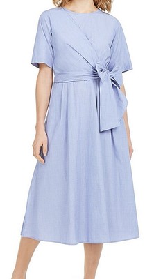 New Weekend MaxMara 425$ 12US/48IT Cotton Midi Faux Wrap Light Blue Dress