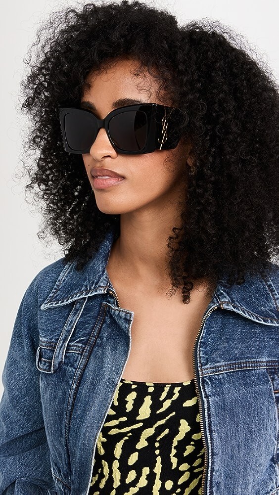 Pre-owned Saint Laurent Slm119 Blaze 001 Black Grey Oversized Cat Eye Women Sunglasses In Gray