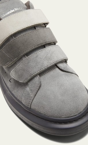 Pre-owned Alexander Mcqueen Oversized Larry Leather Triple Grip Strap Sneakers Us 13 ?? In Gray