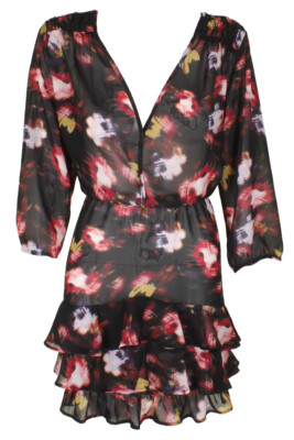 

Kut From The Kloth Черное платье-трапеция с глубоким вырезом и разноцветным цветочным принтом, Черный