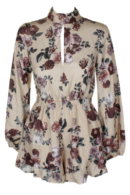 

Бежевый комбинезон Minkpink Multi с длинными рукавами и воротником-стойкой Toulouse с цветочным принтом