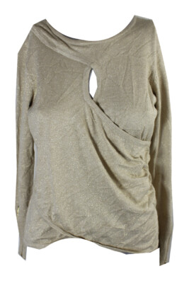 Thalia Sodi Gold Metallic Keyhole Sweater Sweater L