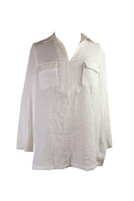 

Studio M Off White Текстурированный топ Henley с длинными рукавами, Белый