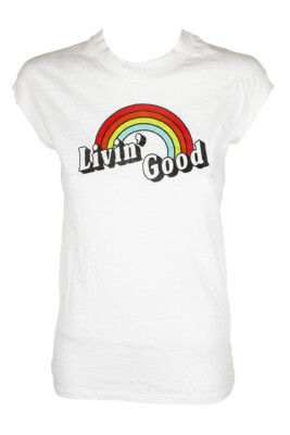 Kid Dangerous Juniors Ivory Cap-Sleeve Livin Good Graphic Хлопковая футболка S