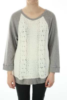 

Серый кремовый свитер смешанной вязки с рукавами 3/4 Lucky Brand, Grey