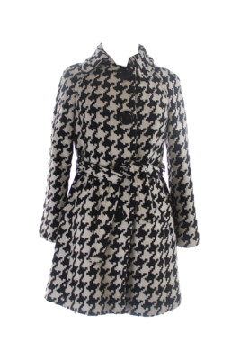 

Michael Michael Kors Белое черное текстурированное пальто Canavas с поясом, Белый