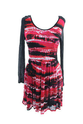 Красное многоцветное платье трапециевидной формы Kensie с круглым вырезом и принтом, длинными рукавами, XS XS