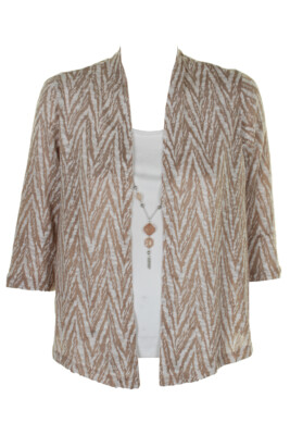 

Alfred Dunner Petite Tan White Многослойный топ с 34 рукавами, Бежевый