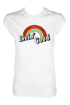 

Kid Dangerous Juniors Ivory Cap-Sleeve Livin Good Graphic Хлопковая футболка, Цвет слоновой кости