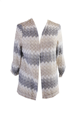 

Кардиган Alfred Dunner Beige Multi с рукавами 3/4 в полоску с открытым передом, Бежевый