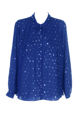 

Ny Collection Plus Size Королевский синий серебристый топ на пуговицах, украшенный принтом High-Low