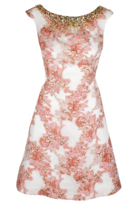 

Aidan Mattox Розово-белое платье из жаккарда с эффектом металлик без рукавов и украшением, Розовый