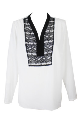 

Junarose Ярко-белый черный топ Henley с кружевной отделкой