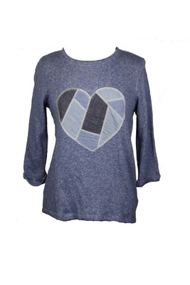 

Синий свитшот Style - Co Heather с рукавами 3/4 в стиле пэчворк и сердцем