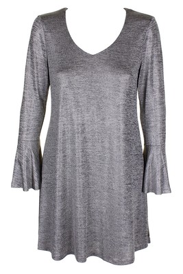 

Платье прямого кроя Connected Petite Taupe Silver Metallic с расклешенными рукавами и V-образным вырезом
