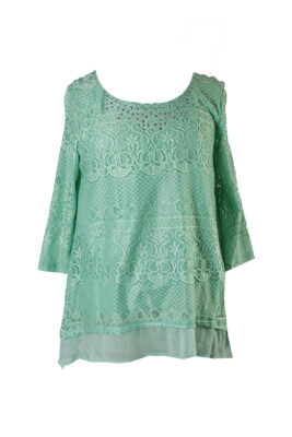 Jm Collection Mint Julip Lace Chiffon-Hem Top L