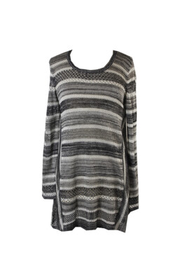 

Style - Co Серый свитер в полоску с носовым платком и подолом, Grey