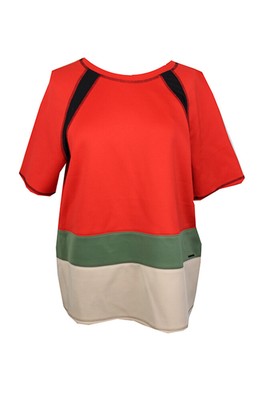 

Красный топ с короткими рукавами и цветными блоками Anne Klein