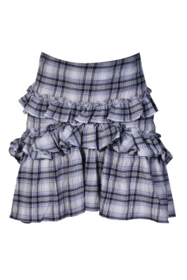 Max Studio Blue White Короткая клетчатая юбка с рюшами и высоким подолом 14