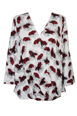 Alfani Plus Size Красно-белая блузка с V-образным вырезом и цветочным принтом, Красный
