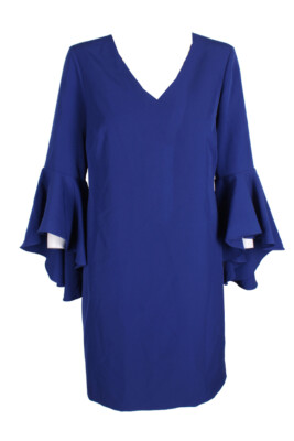 

Платье-футляр Msk цвета индиго с расклешенными рукавами и V-образным вырезом, Синий