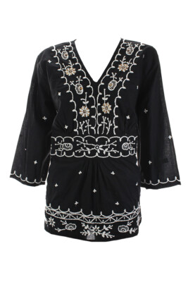 

Life Style Новый черный топ с вышивкой и рукавами 3/4 в богемном стиле  $189
