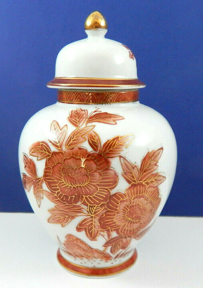 Andrea By Sadek Flowers Gold Trim Japanese Urn with Lid