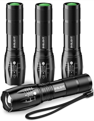 Pack of 4 Tactical Flashlights, BYBLIGHT 800 Lumen Ultra Bright XML-T6 LED
