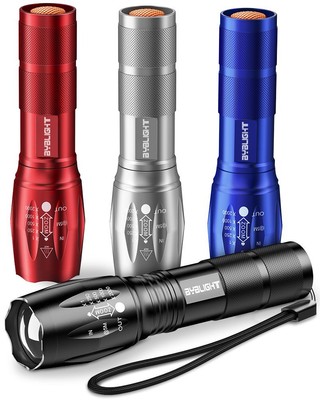 Pack of 4 Tactical Flashlights, BYBLIGHT 800 Lumen Ultra Bright XML-T6 LED