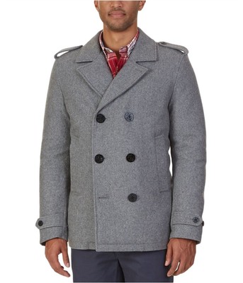 Pre-owned Nautica Mens Military-inspired Pea Coat, Grey, Xx-large In Comtgryhtr