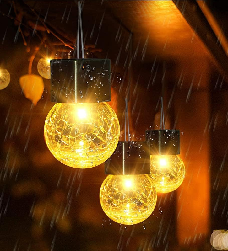 Hanging Solar Lights Outdoor Decorative,Solar Powered Cracked Glass Ball Lights,