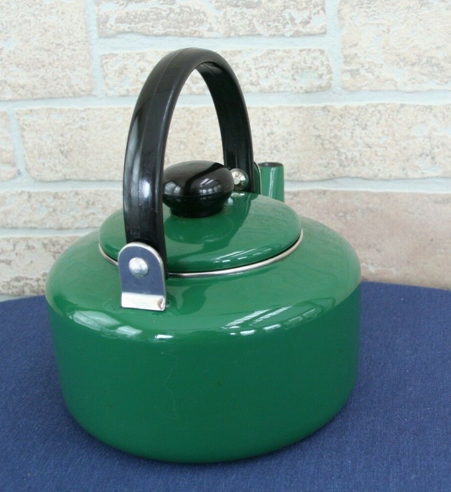Hunter Green Enamel Tea Pot Kettle With Black Interior & Handle