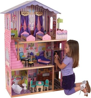 OPEN/DAMAGED BOX KidKraft My Dream Mansion Wooden Dollhouse with Elevator 13 Acc