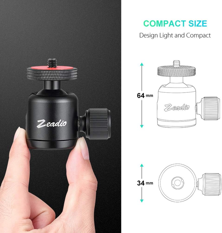 Metal Ball Head Mount, with 1/4" 3/8" Screw Ball Head Tripod Mount for Cameras,