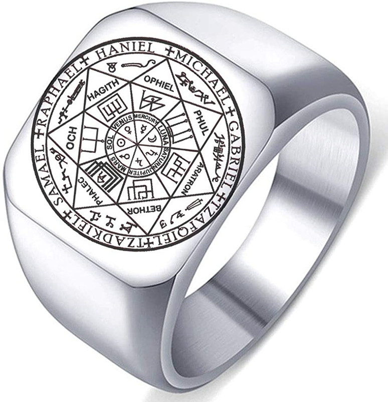 SIPURIS Seals Of The Seven Archangels Signet Ring - Stainless Steel, Adjustable, Kabbalah Amulet
