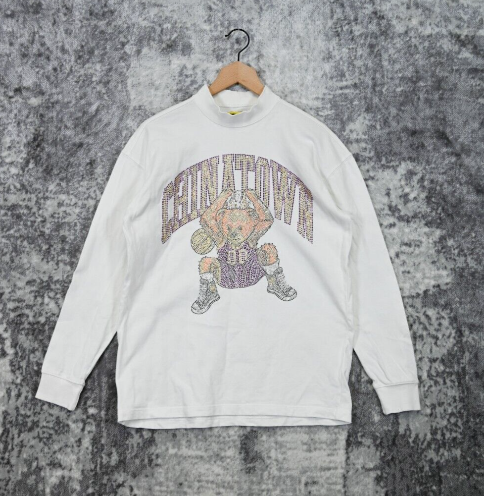 Chinatown Market Shirt Mens Rhinestone Bear Long Sleeve Mock Chinatown Market Shirt Mens Rhinestone Bear Long Sleeve Mock