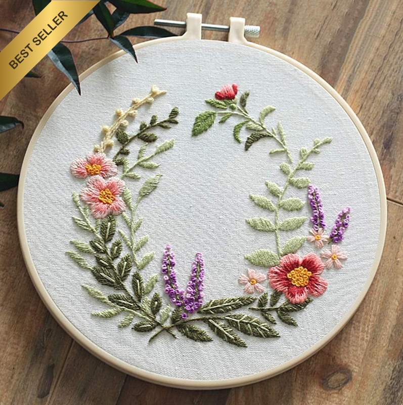 Embroidery Kit, Wreath Lavender Plants Full Range of Embroidery Starter Kits for