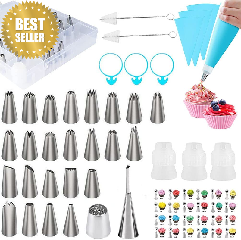38pc Cake Decorating Supplies Kit 24 Numbered Icing Tips Bags Box Set