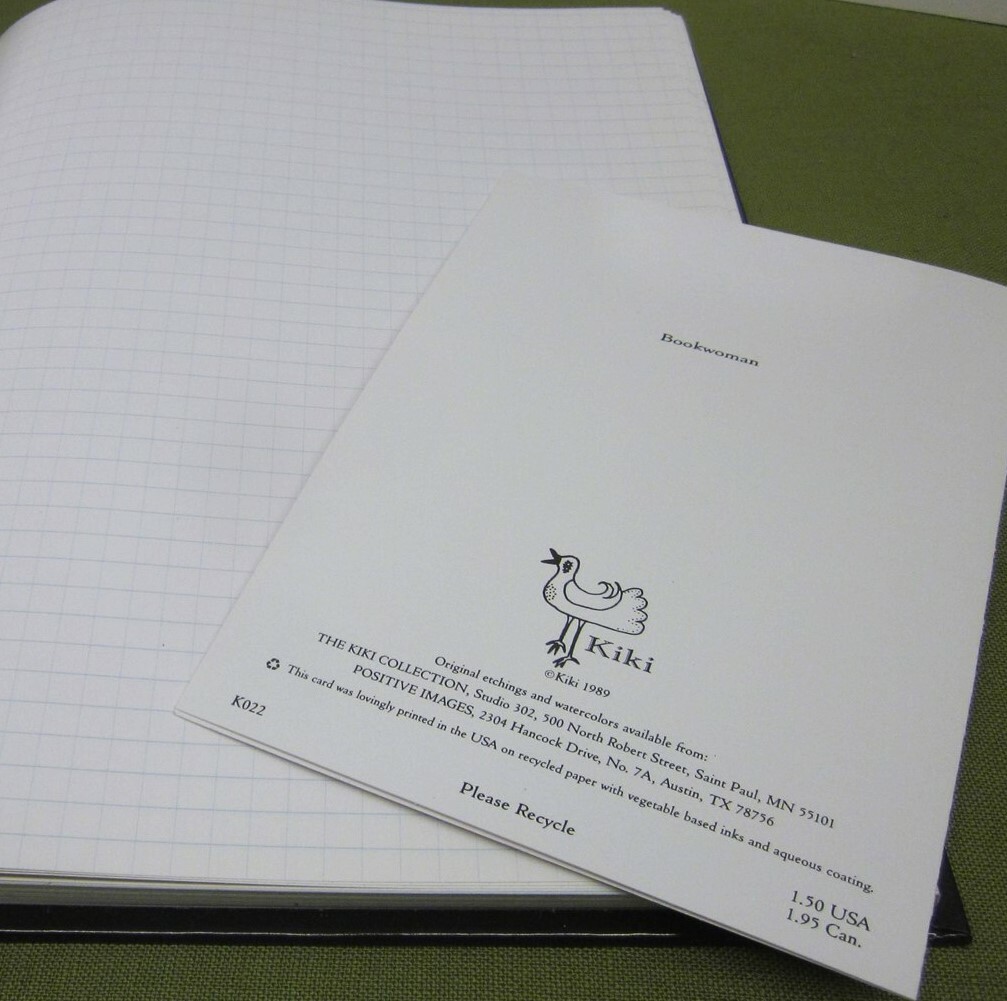 BOOK-WOMAN graph paper and blank greeting cards Kiki Suarez coffee 1989 teachers