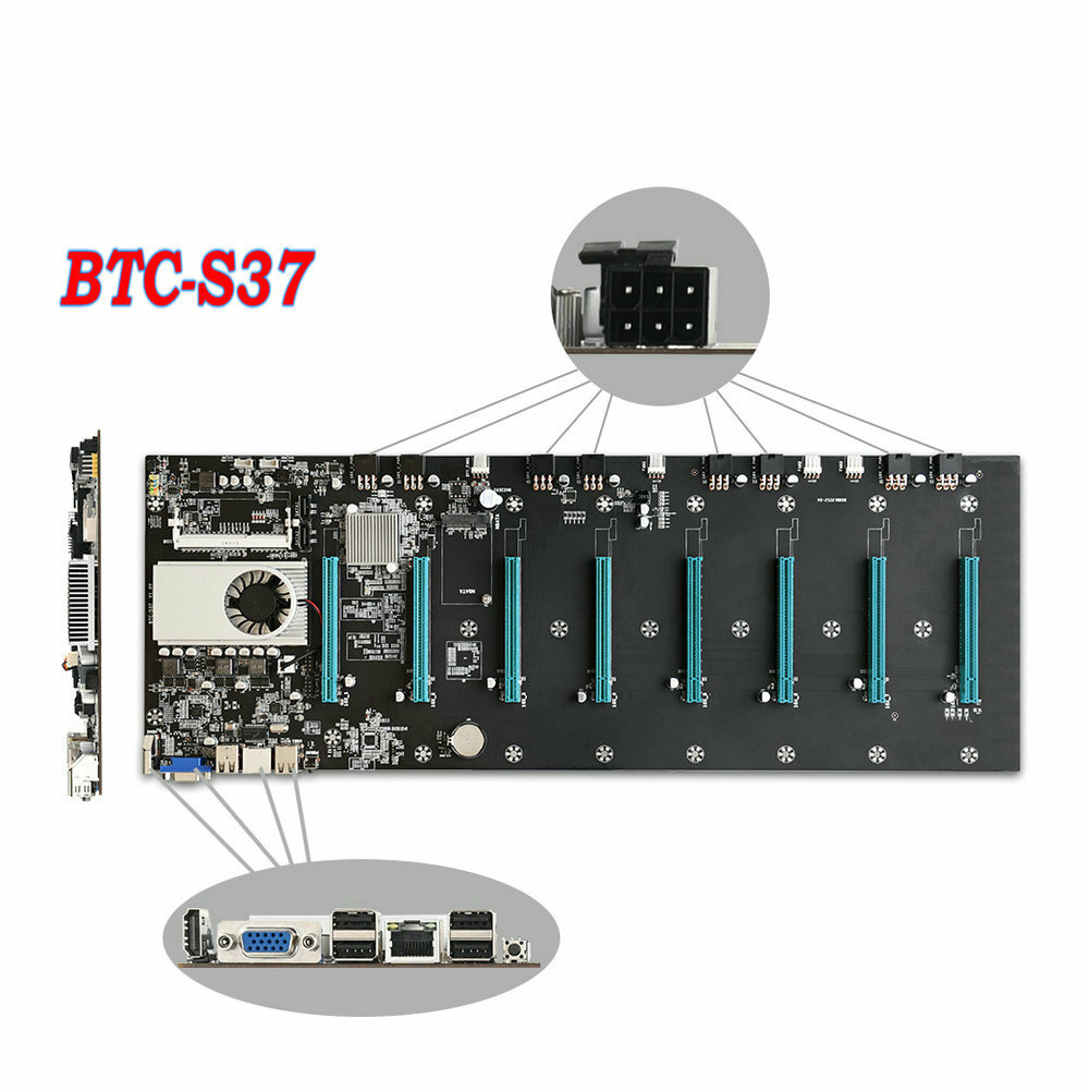 マザーボード BTC-S37 Mining Rig Case 7 GPU Miner Rig BTC-T37 BTC-D37 BTC-S37 Mining Motherboard 8 GPU, 8gb, 64gb