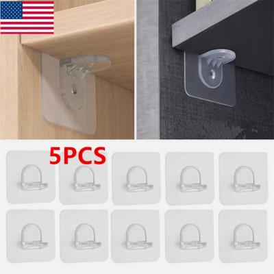 5Pcs Shelf Adhesive Wall Hooks Strong Sticky Plastic Pegs Cabinet Bracket Clip