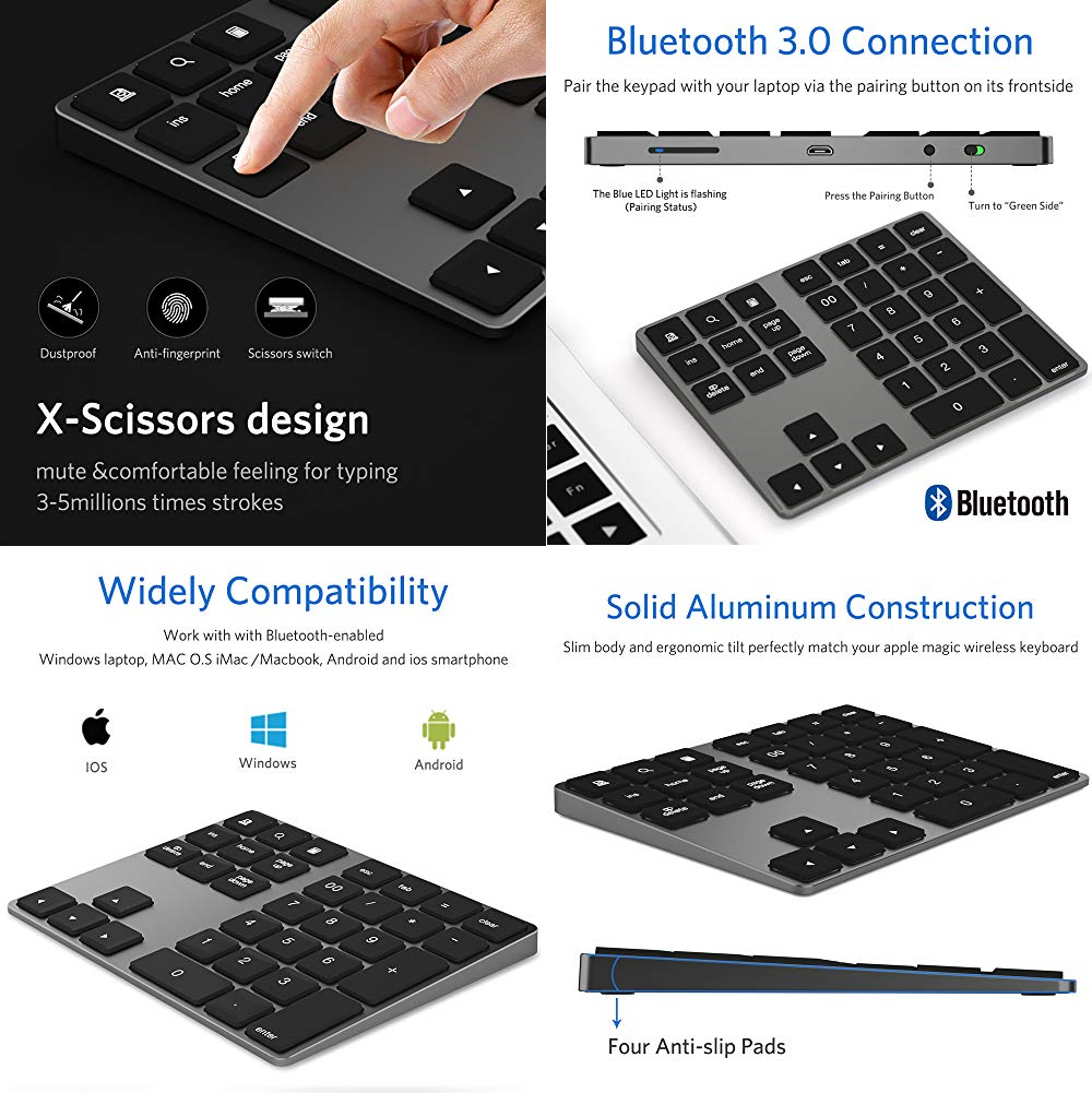 Wireless Bluetooth Number Pad Keypad Stylish Apple Magic Numeric for