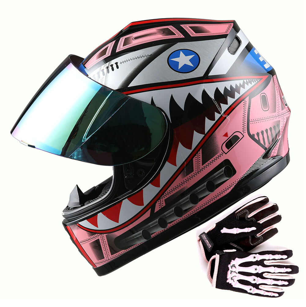 Youth Full Face Helmet Kids Bike Shark Marine Shark Pink+glo