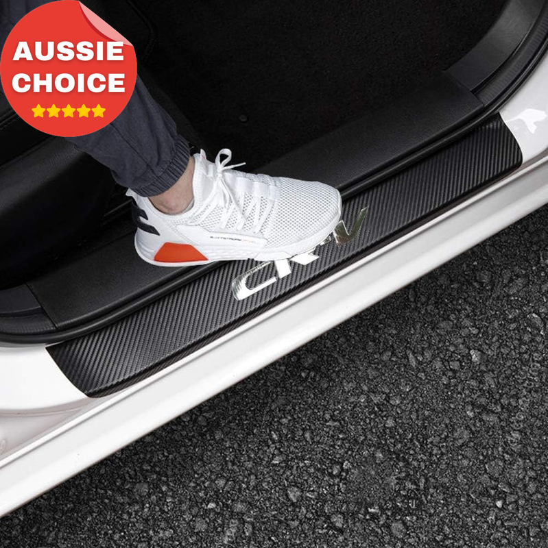 2006-2023 CRV CR-V Carbon Fiber Leather Door Sill Protector Trim 4PCS Silver